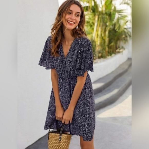 🌞Short Sleeve V Neck All Over Print High Waist - Picture 3 of 5